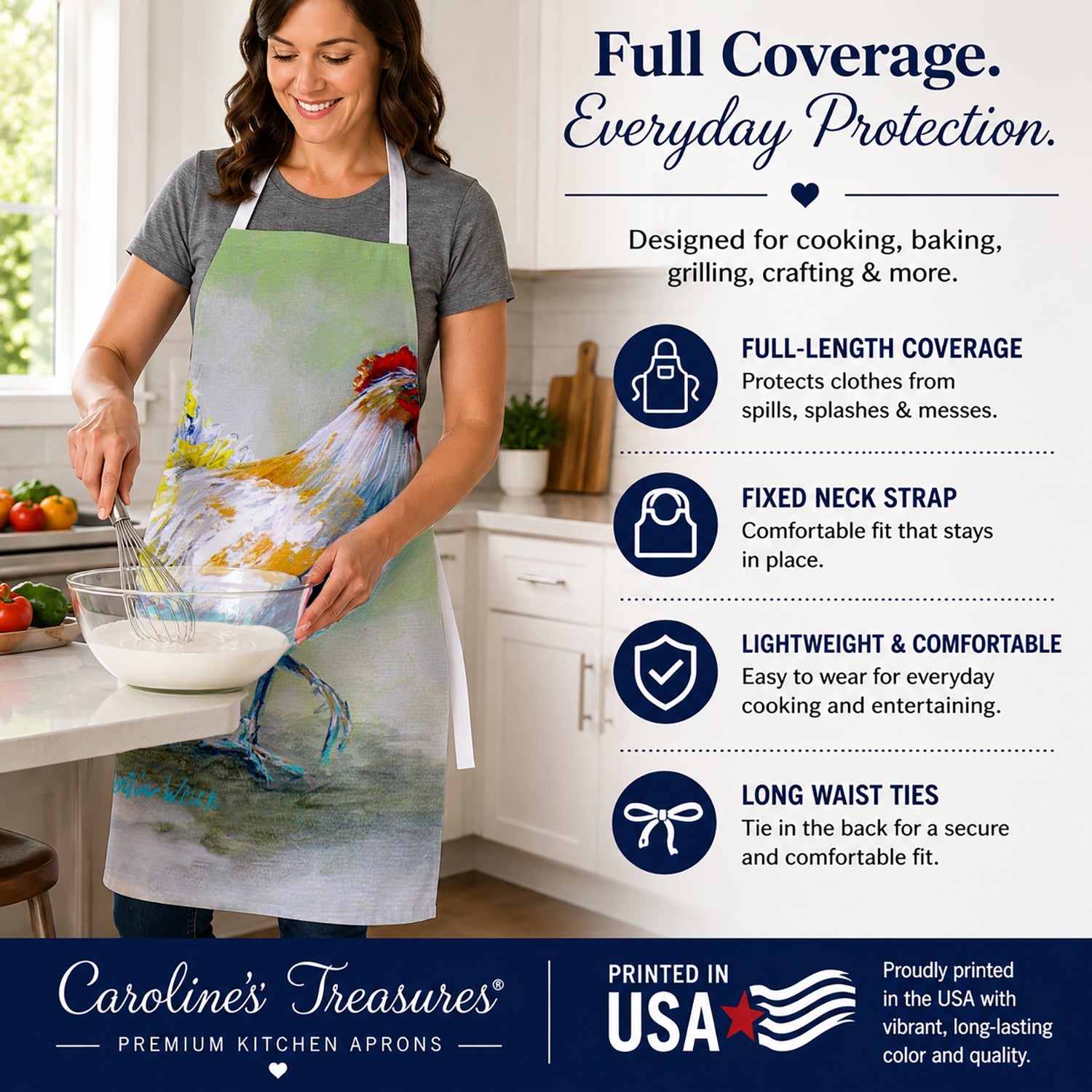 Sunrise Rooster Apron Cooking Kitchen Server Baking Crafts Gardening for Adult Women Men, Unisex, Large, Multicolor