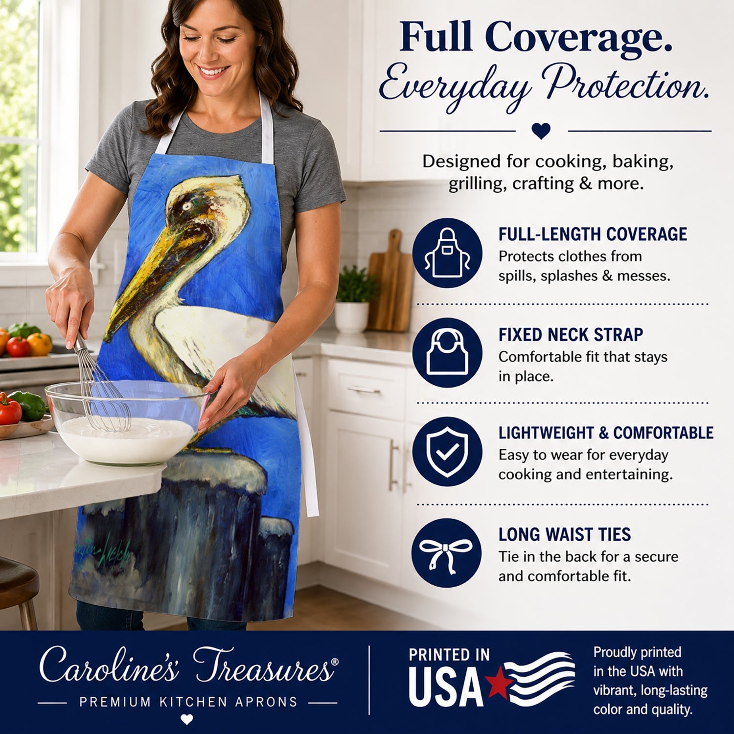 Texas Pete Pelican Apron Cooking Kitchen Server Baking Crafts Gardening for Adult Women Men, Unisex, Large, Multicolor