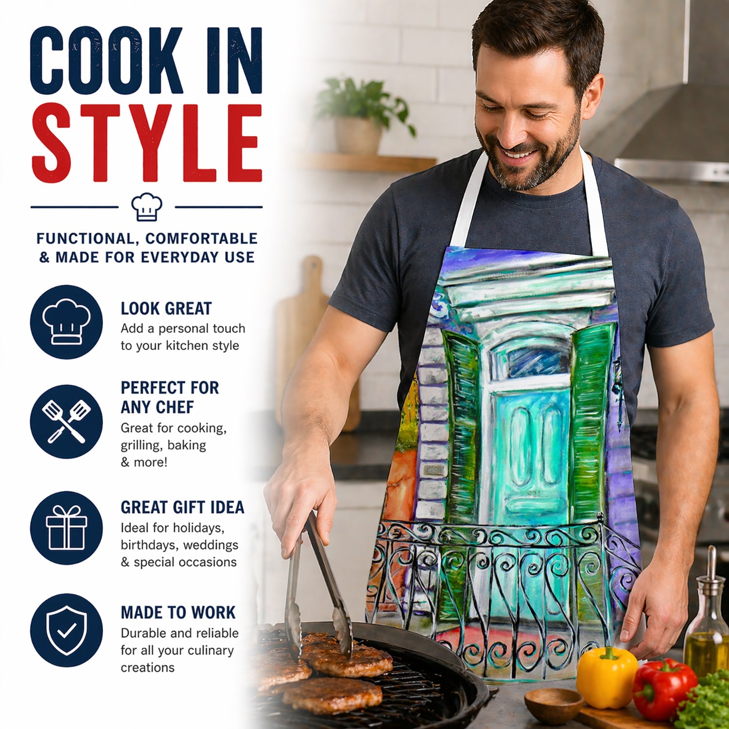 The House Next Door Apron Cooking Kitchen Server Baking Crafts Gardening for Adult Women Men, Unisex, Large, Multicolor
