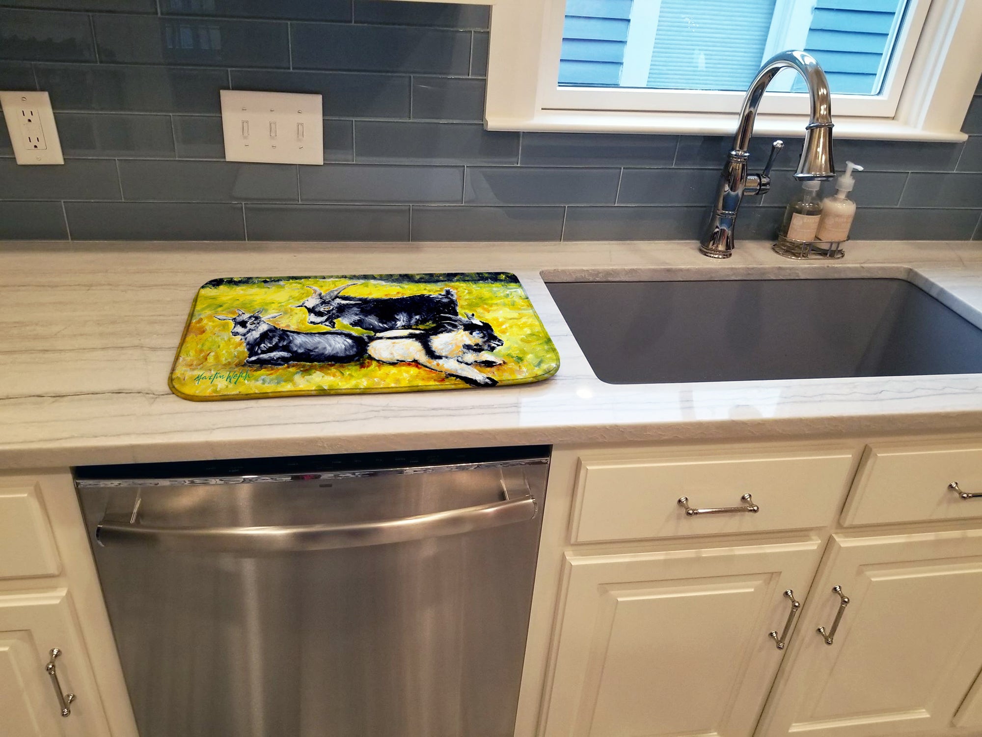 Three Goats Dish Drying Mat Absorbent Dish Drying Mat Pad for Kitchen Counter Dish Drainer Mat for Countertop, 14 x 21", Multicolor