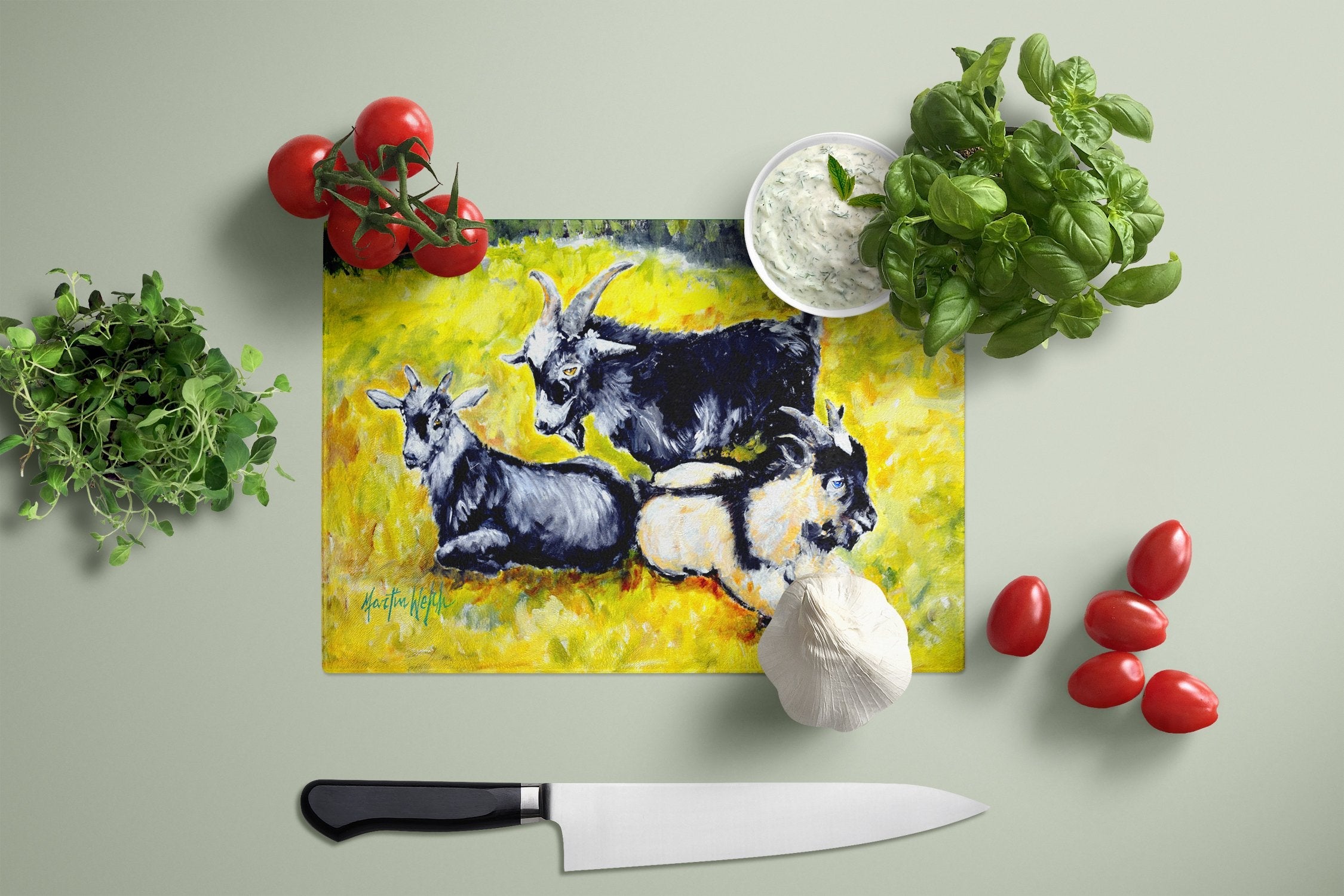 Three Goats Cutting Board Tempered Glass Kitchen Cutting Surface, Heat Resistant Chopping, Non-Slip Feet, Food Prep & Serving