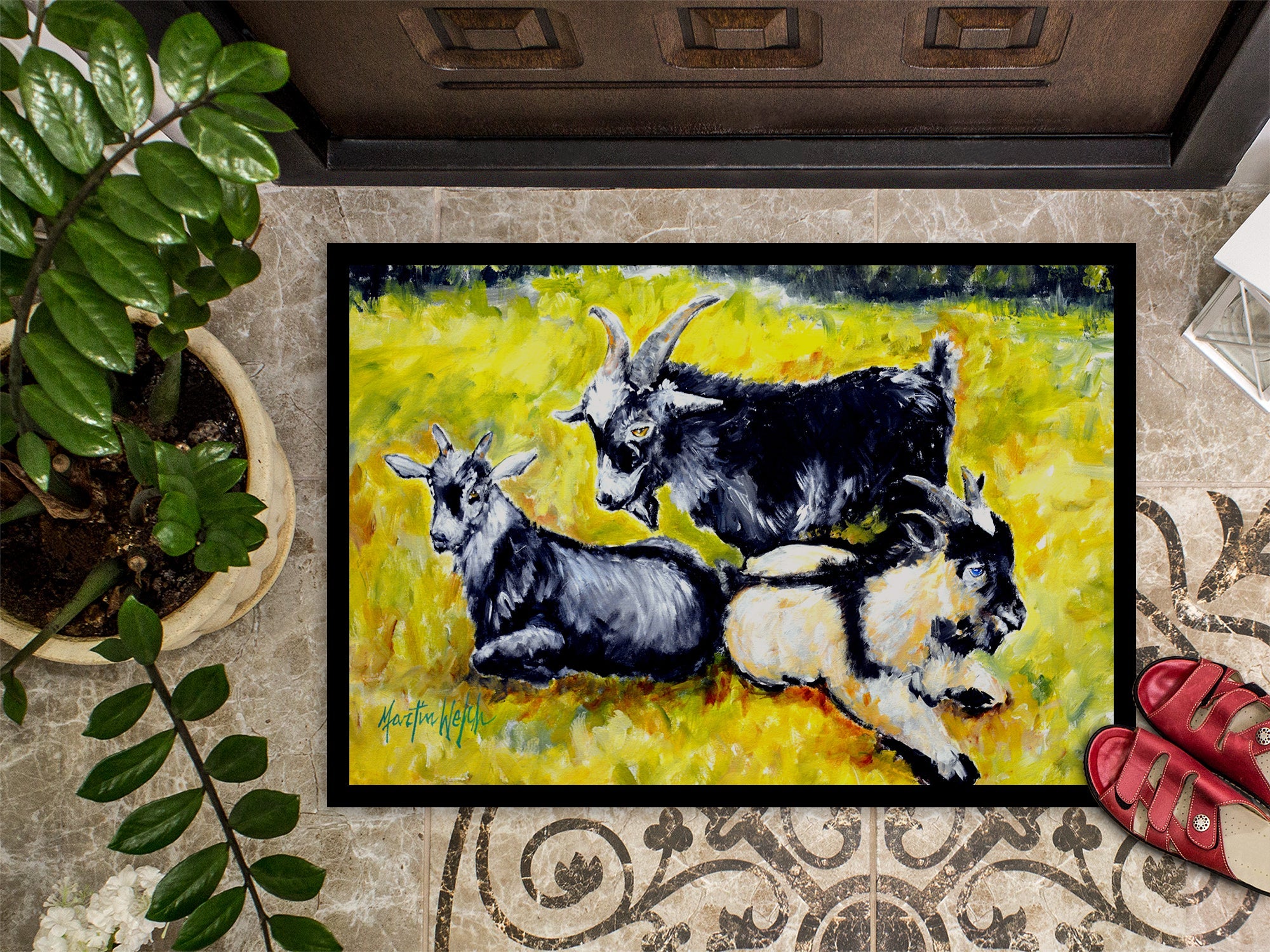 Three Goats Doormat Indoor Outdoor 18H X 27W Front Door Mat Rugs for Entryway, Non Slip Washable