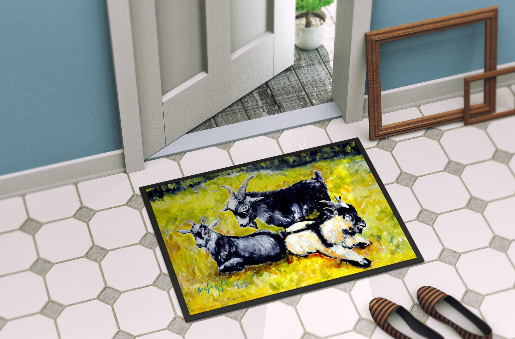 Three Goats Doormat Indoor Outdoor 18H X 27W Front Door Mat Rugs for Entryway, Non Slip Washable