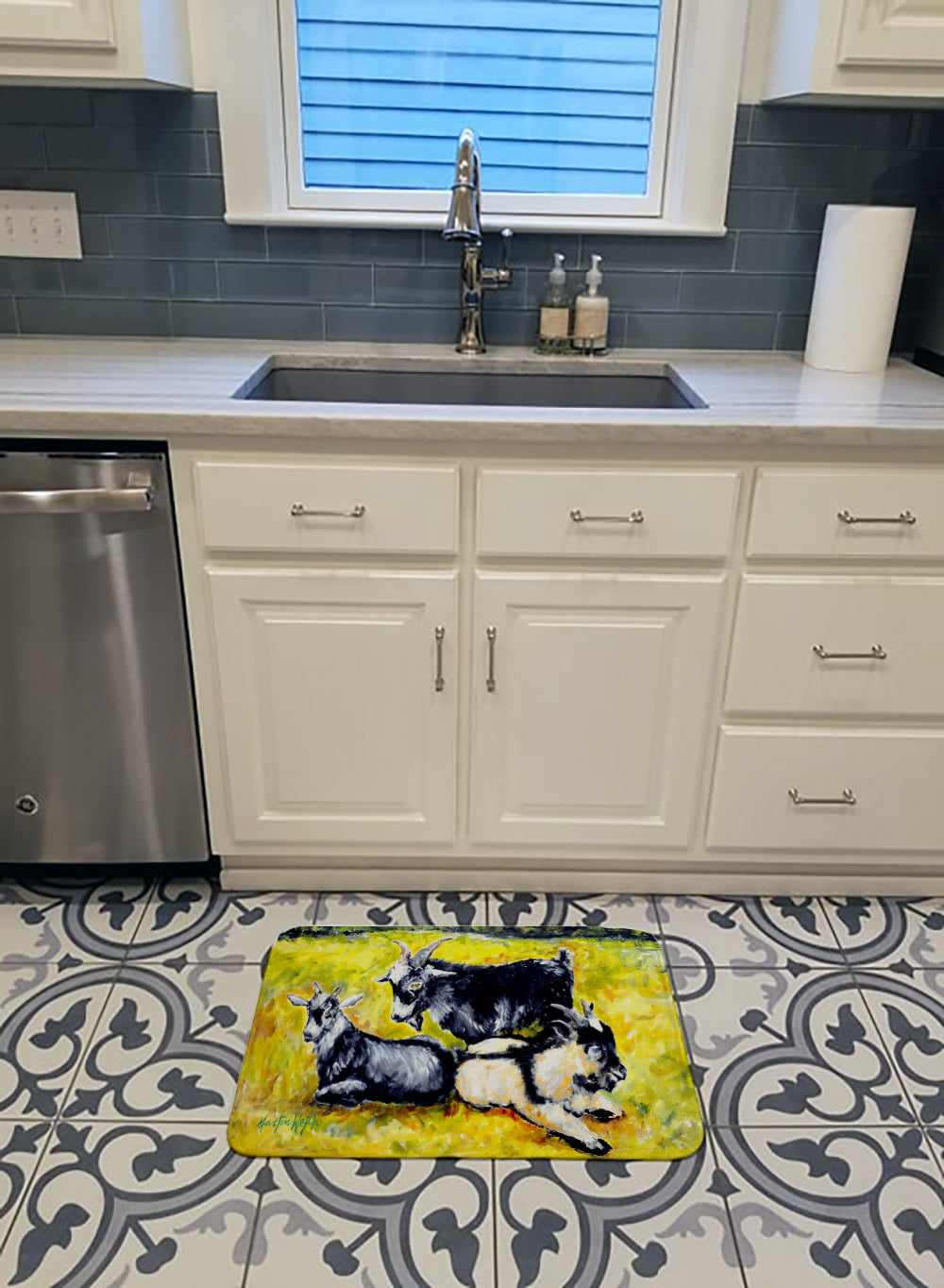 Three Goats Memory Foam Kitchen Mat Machine Washable Anti-Fatigue Cushion Comfort Bath or Kitchen Rug