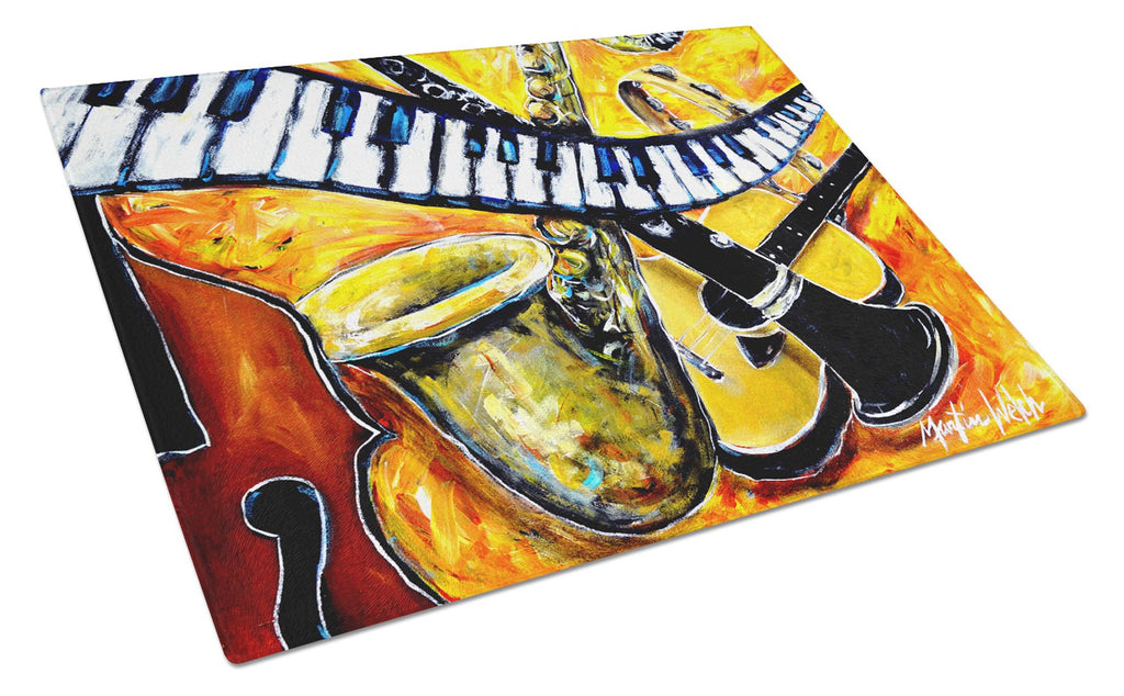 All That Jazz Cutting Board Tempered Glass Kitchen Cutting Surface, Heat Resistant Chopping, Non-Slip Feet, Food Prep & Serving