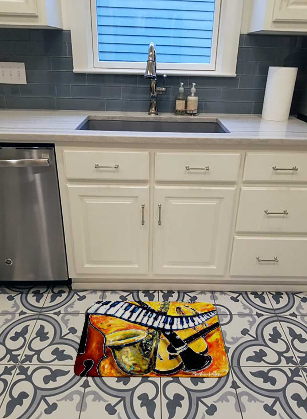 All That Jazz Memory Foam Kitchen Mat Machine Washable Anti-Fatigue Cushion Comfort Bath or Kitchen Rug