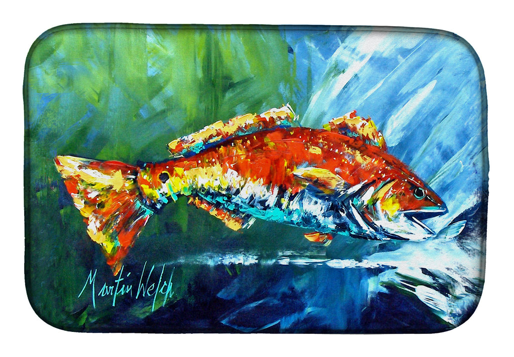 Break Through Red Fish Dish Drying Mat Absorbent Dish Drying Mat Pad for Kitchen Counter Dish Drainer Mat for Countertop, 14 x 21", Multicolor