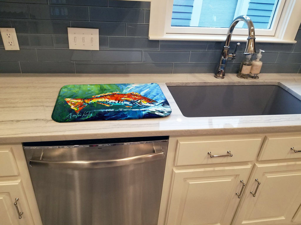 Break Through Red Fish Dish Drying Mat Absorbent Dish Drying Mat Pad for Kitchen Counter Dish Drainer Mat for Countertop, 14 x 21", Multicolor