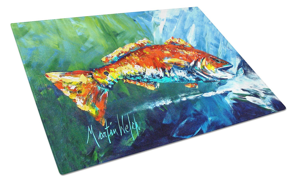 Break Through Red Fish Cutting Board Tempered Glass Kitchen Cutting Surface, Heat Resistant Chopping, Non-Slip Feet, Food Prep & Serving