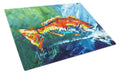 Break Through Red Fish Cutting Board Tempered Glass Kitchen Cutting Surface, Heat Resistant Chopping, Non-Slip Feet, Food Prep & Serving