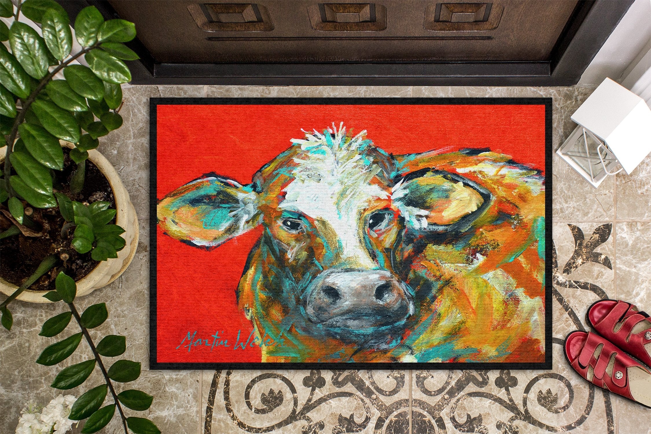 Caught Red Handed Cow Doormat Indoor Outdoor 24H X 36W Front Door Mat Rugs for Entryway, Non Slip Washable Low Pile,