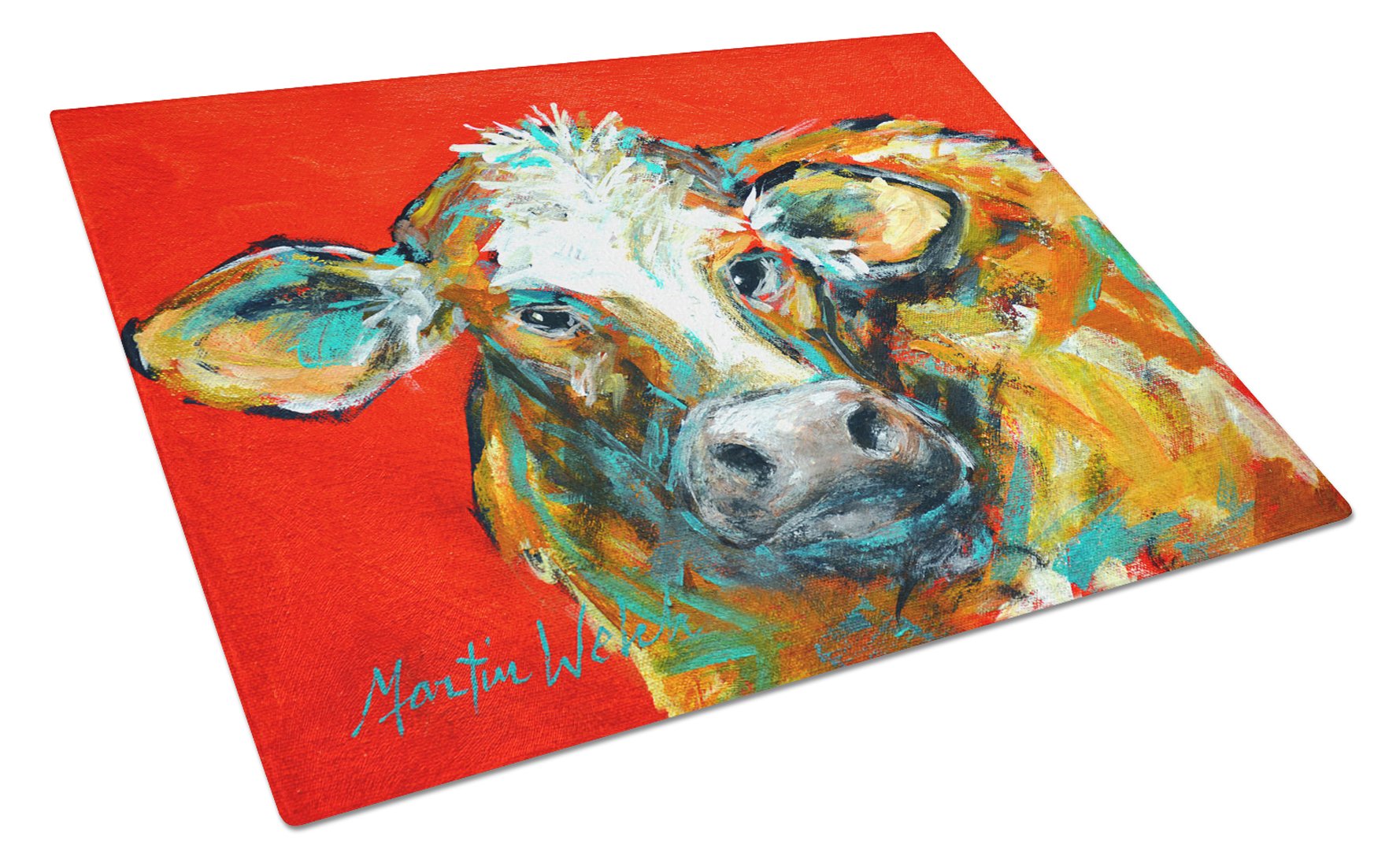 Caught Red Handed Cow Cutting Board Tempered Glass Kitchen Cutting Surface, Heat Resistant Chopping, Non-Slip Feet, Food Prep & Serving