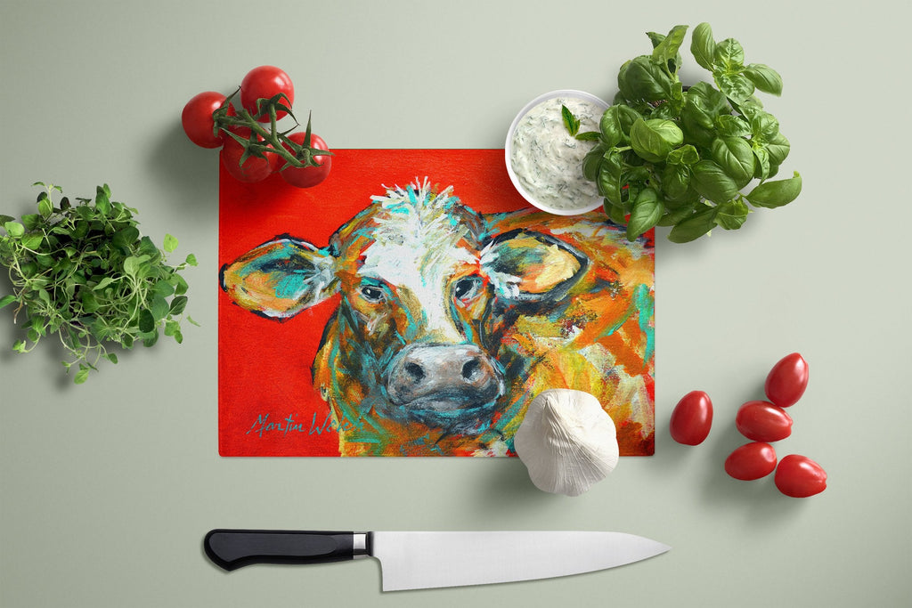 Caught Red Handed Cow Cutting Board Tempered Glass Kitchen Cutting Surface, Heat Resistant Chopping, Non-Slip Feet, Food Prep & Serving