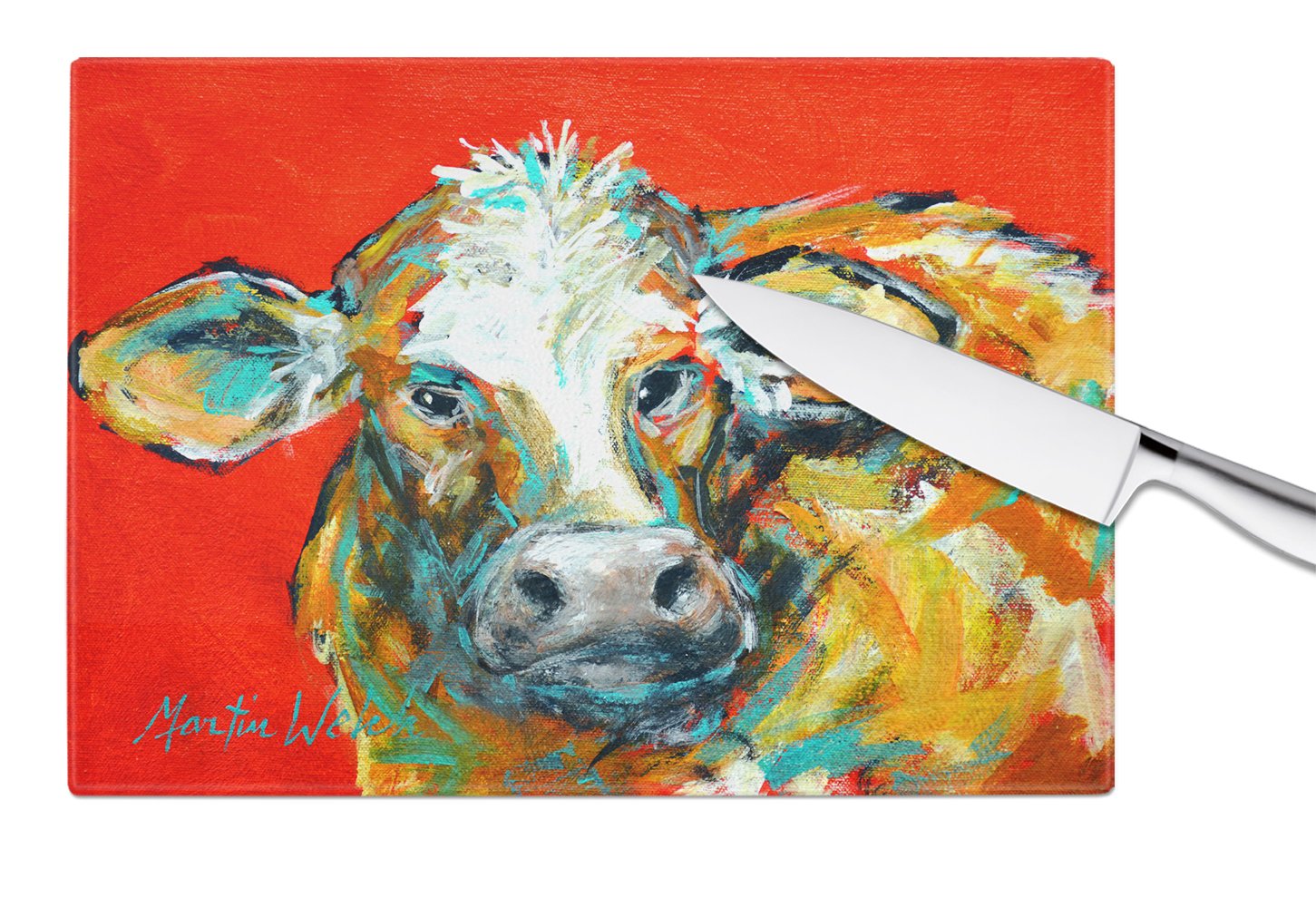 Caught Red Handed Cow Cutting Board Tempered Glass Kitchen Cutting Surface, Heat Resistant Chopping, Non-Slip Feet, Food Prep & Serving