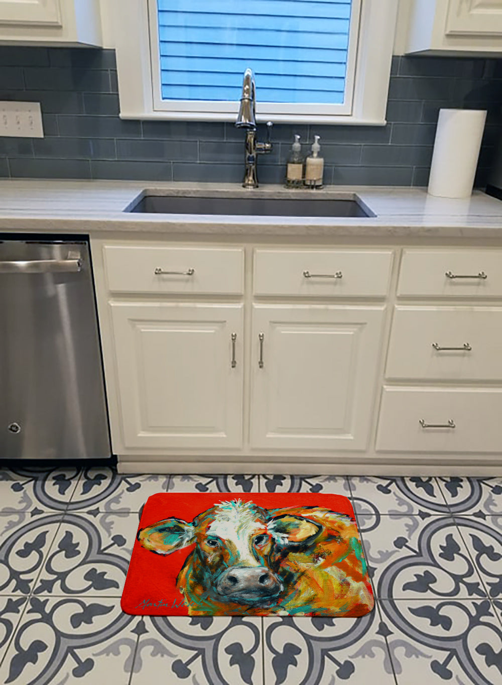Caught Red Handed Cow Memory Foam Kitchen Mat Machine Washable Anti-Fatigue Cushion Comfort Bath or Kitchen Rug