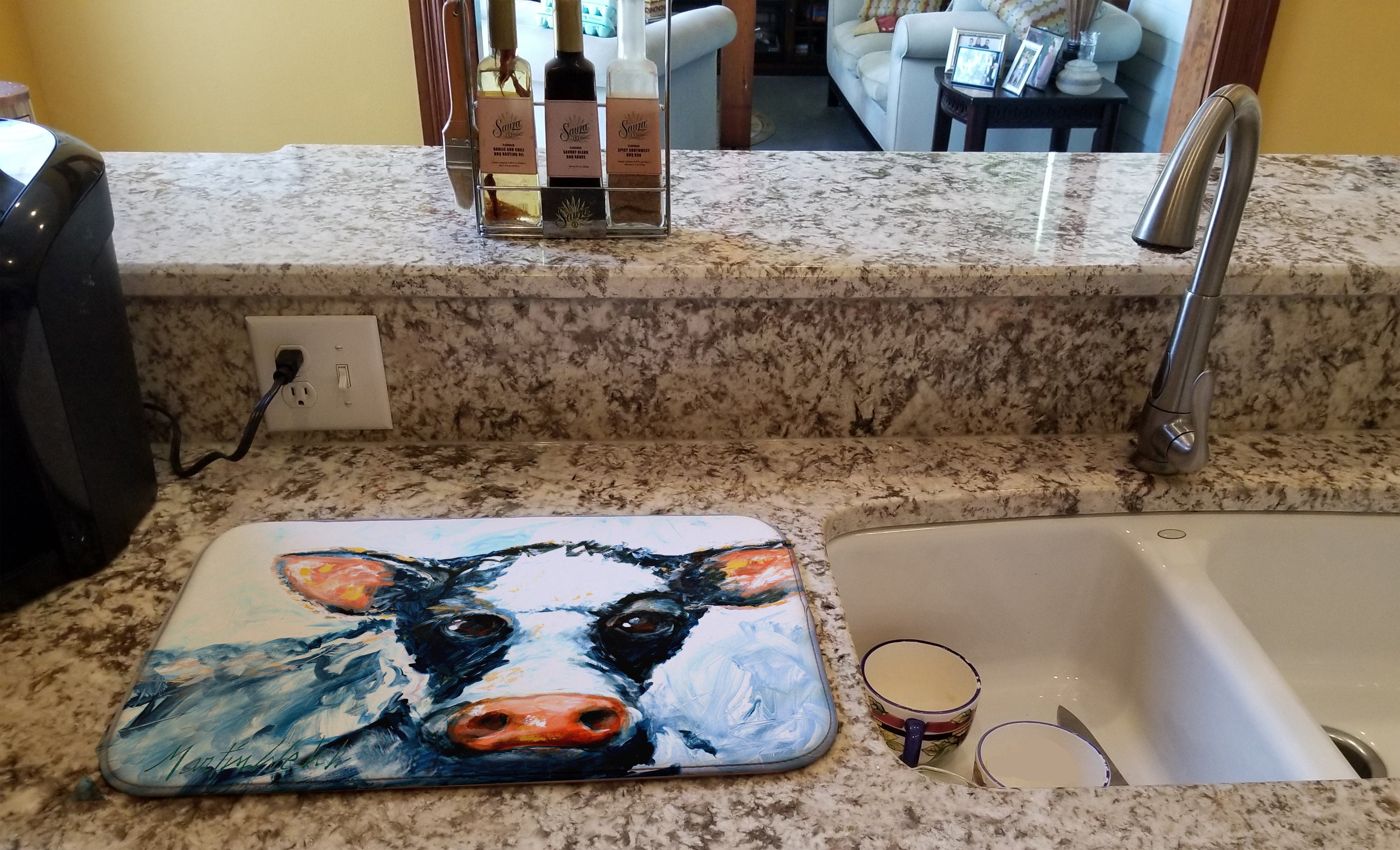 Cow Lick Black and White Cow Dish Drying Mat Absorbent Dish Drying Mat Pad for Kitchen Counter Dish Drainer Mat for Countertop, 14 x 21", Multicolor