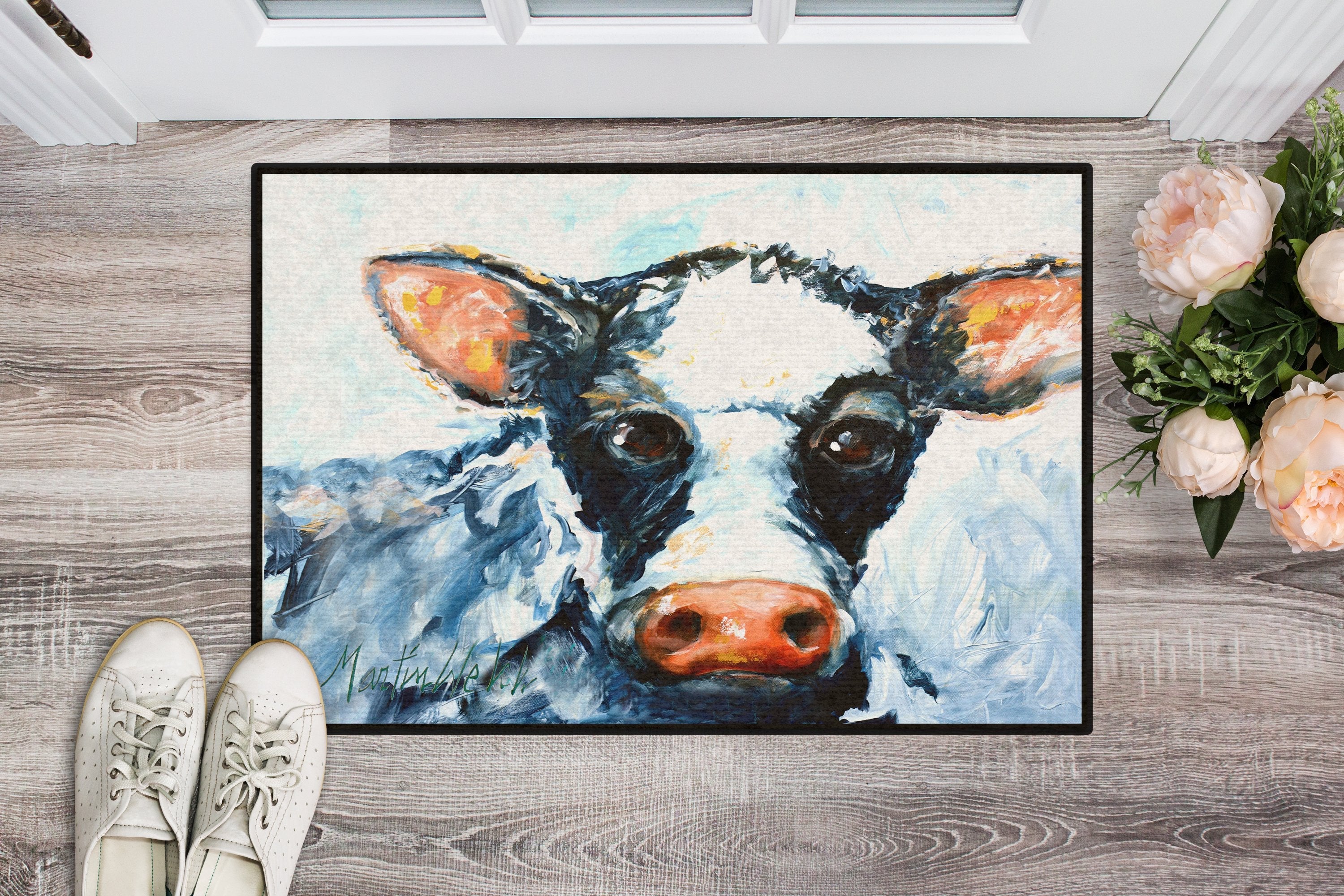 Cow Lick Black and White Cow Doormat Indoor Outdoor 24H X 36W Front Door Mat Rugs for Entryway, Non Slip Washable Low Pile,