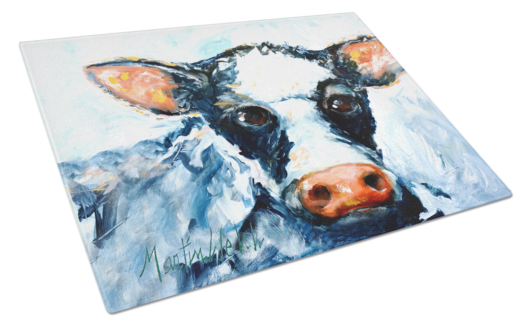 Cow Lick Black and White Cow Cutting Board Tempered Glass Kitchen Cutting Surface, Heat Resistant Chopping, Non-Slip Feet, Food Prep & Serving