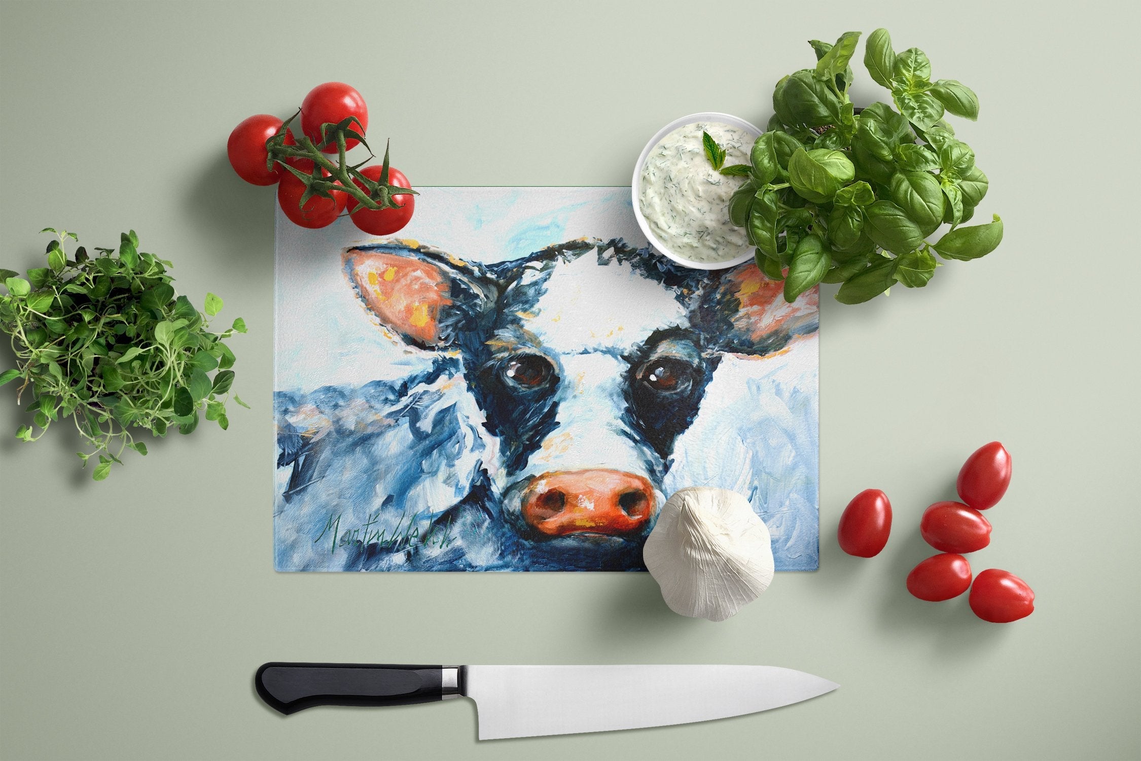 Cow Lick Black and White Cow Cutting Board Tempered Glass Kitchen Cutting Surface, Heat Resistant Chopping, Non-Slip Feet, Food Prep & Serving