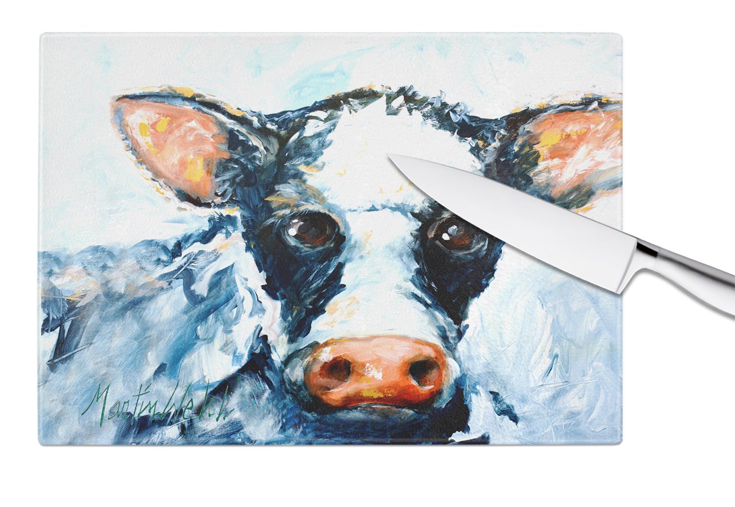 Cow Lick Black and White Cow Cutting Board Tempered Glass Kitchen Cutting Surface, Heat Resistant Chopping, Non-Slip Feet, Food Prep & Serving