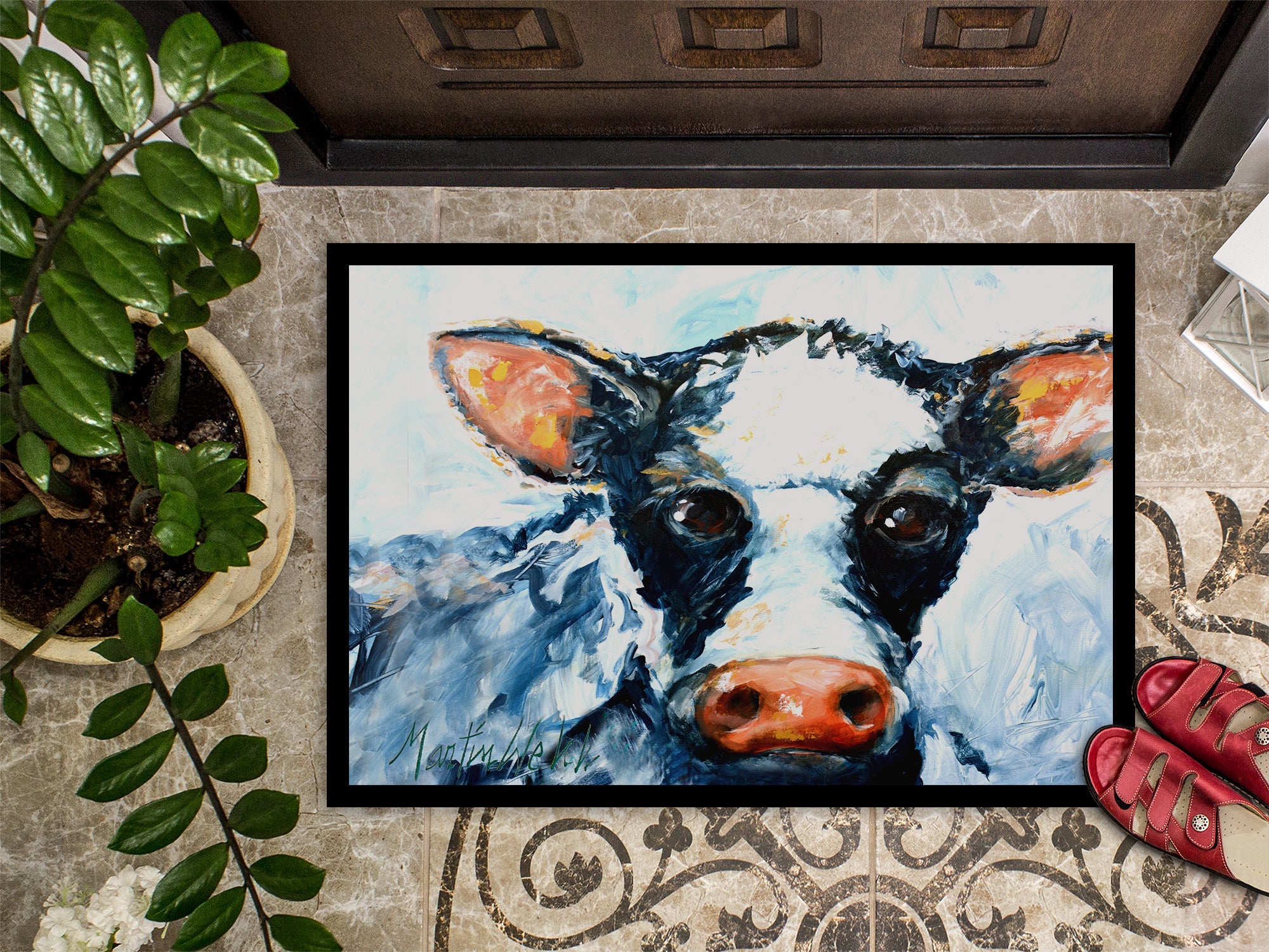 Cow Lick Black and White Cow Doormat Indoor Outdoor 18H X 27W Front Door Mat Rugs for Entryway, Non Slip Washable