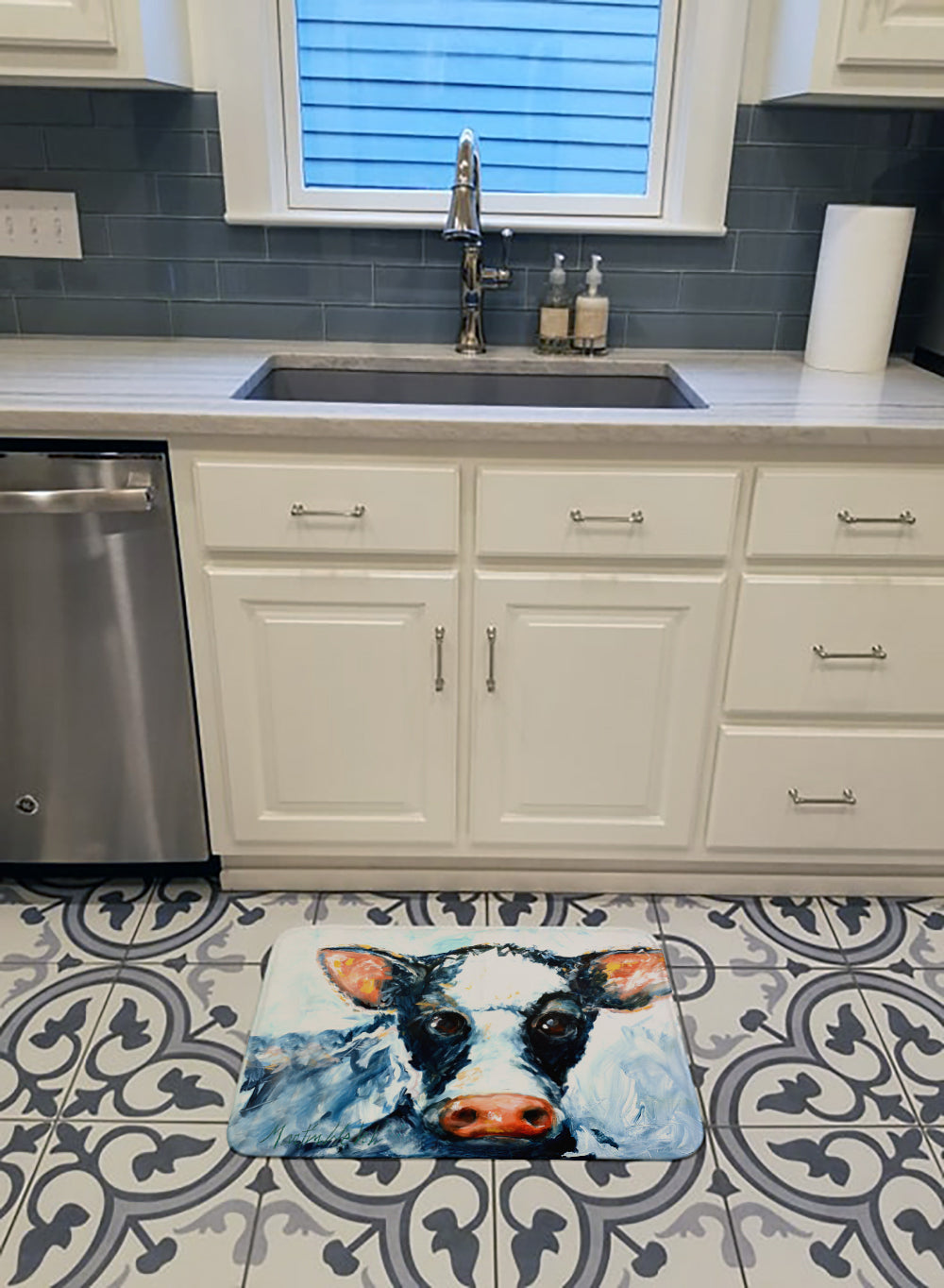 Cow Lick Black and White Cow Memory Foam Kitchen Mat Machine Washable Anti-Fatigue Cushion Comfort Bath or Kitchen Rug