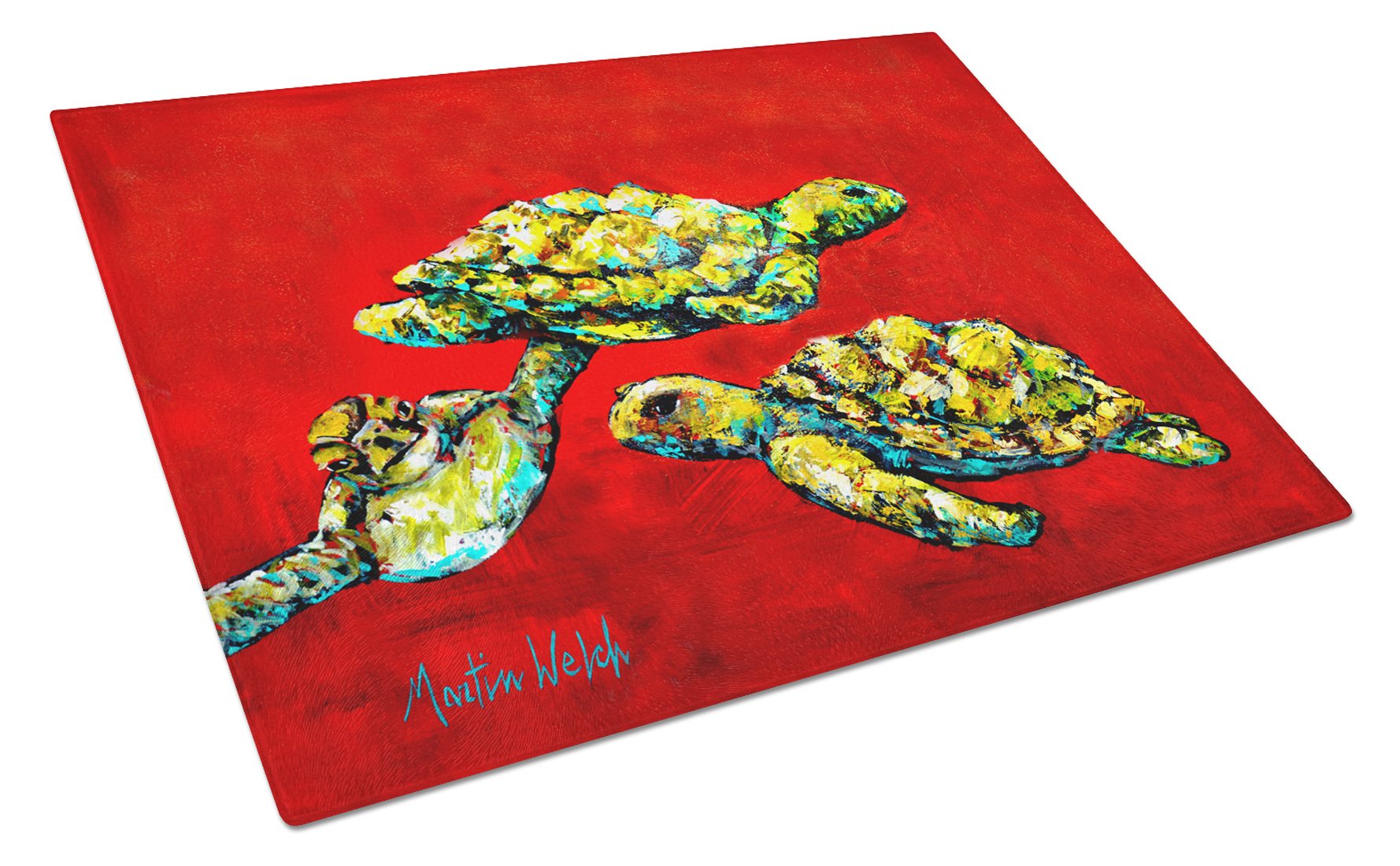 Drifting Home Turtles Cutting Board Tempered Glass Kitchen Cutting Surface, Heat Resistant Chopping, Non-Slip Feet, Food Prep & Serving
