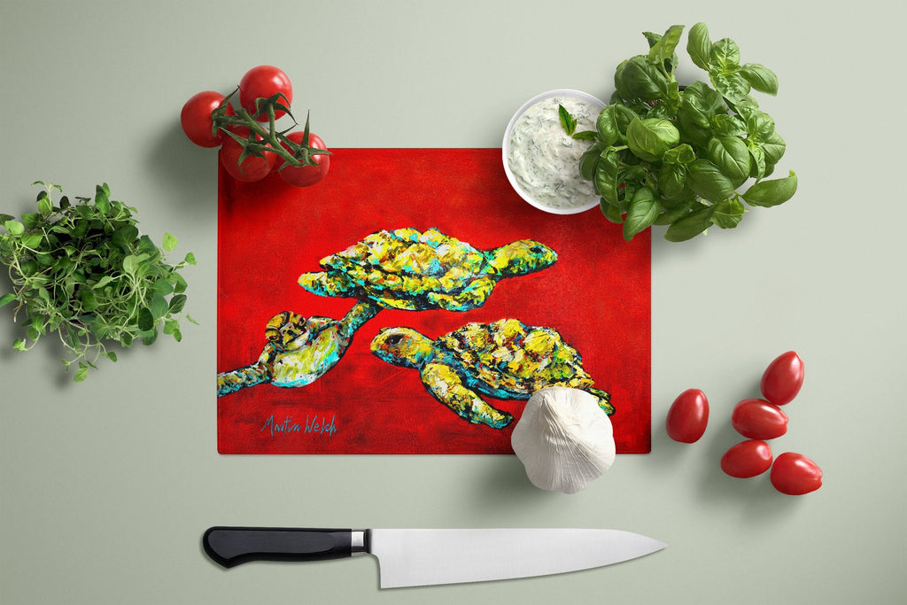 Drifting Home Turtles Cutting Board Tempered Glass Kitchen Cutting Surface, Heat Resistant Chopping, Non-Slip Feet, Food Prep & Serving