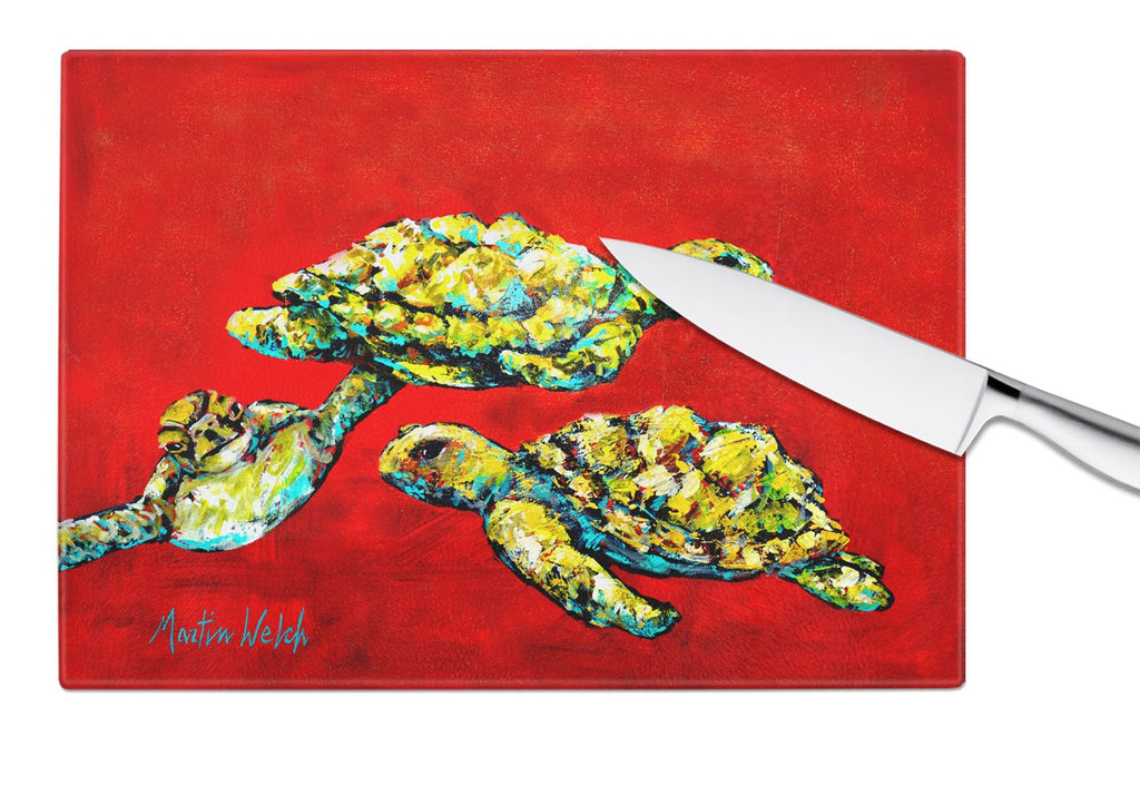 Drifting Home Turtles Cutting Board Tempered Glass Kitchen Cutting Surface, Heat Resistant Chopping, Non-Slip Feet, Food Prep & Serving