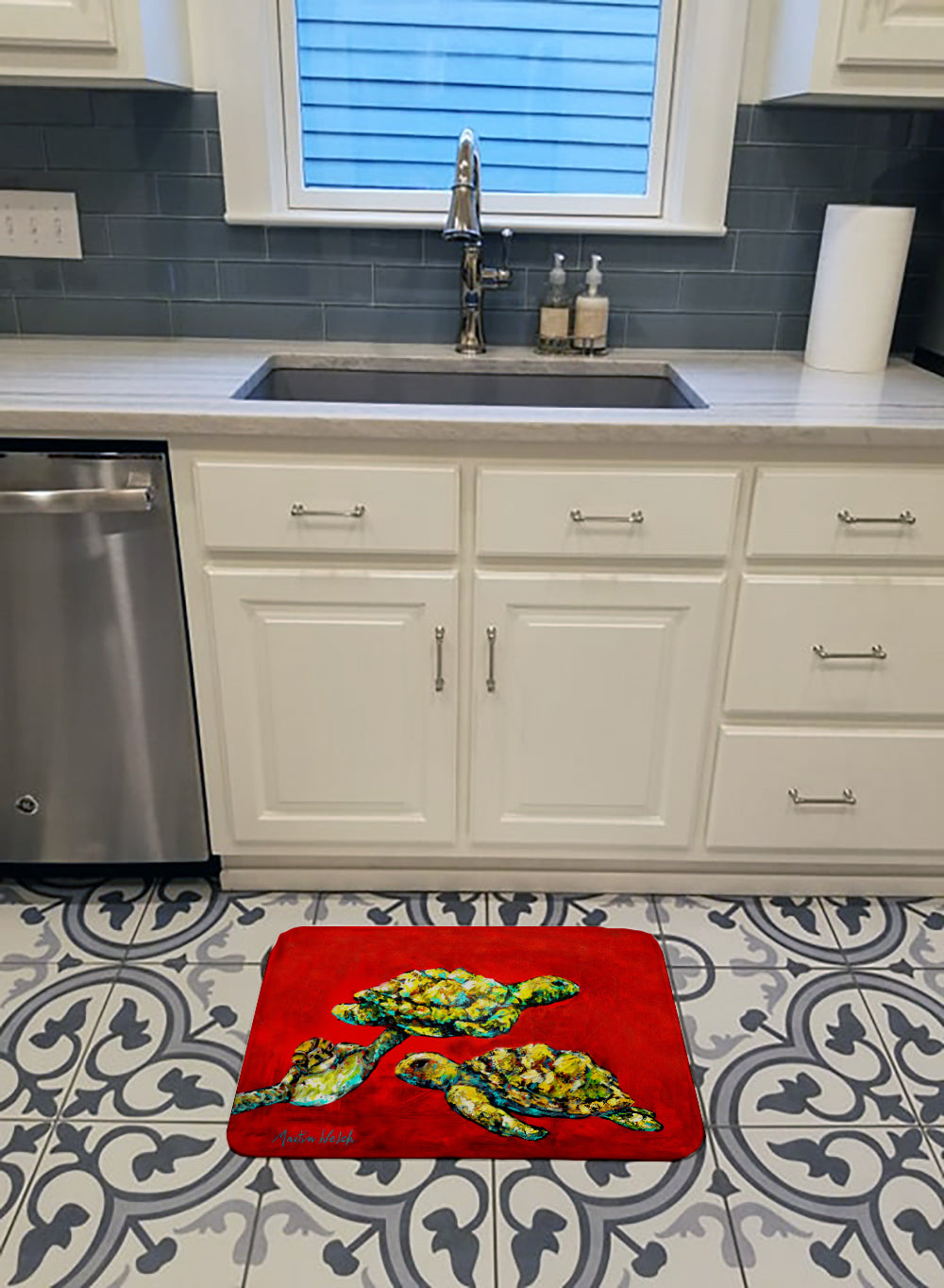 Drifting Home Turtles Memory Foam Kitchen Mat Machine Washable Anti-Fatigue Cushion Comfort Bath or Kitchen Rug