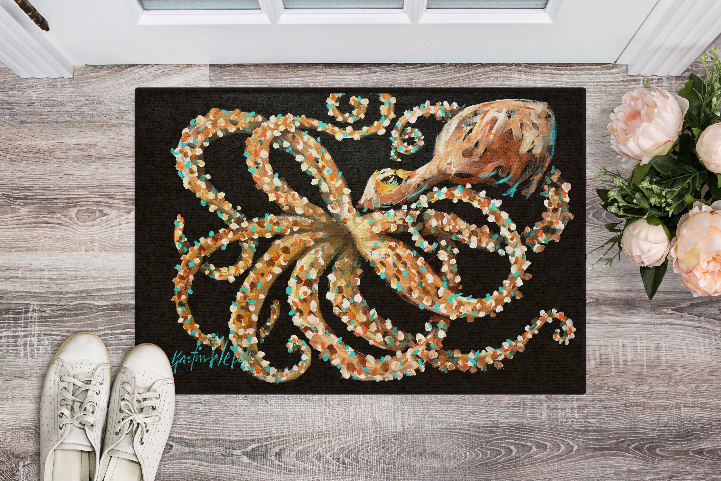 Eye On You Octopus Doormat Indoor Outdoor 24H X 36W Front Door Mat Rugs for Entryway, Non Slip Washable Low Pile,