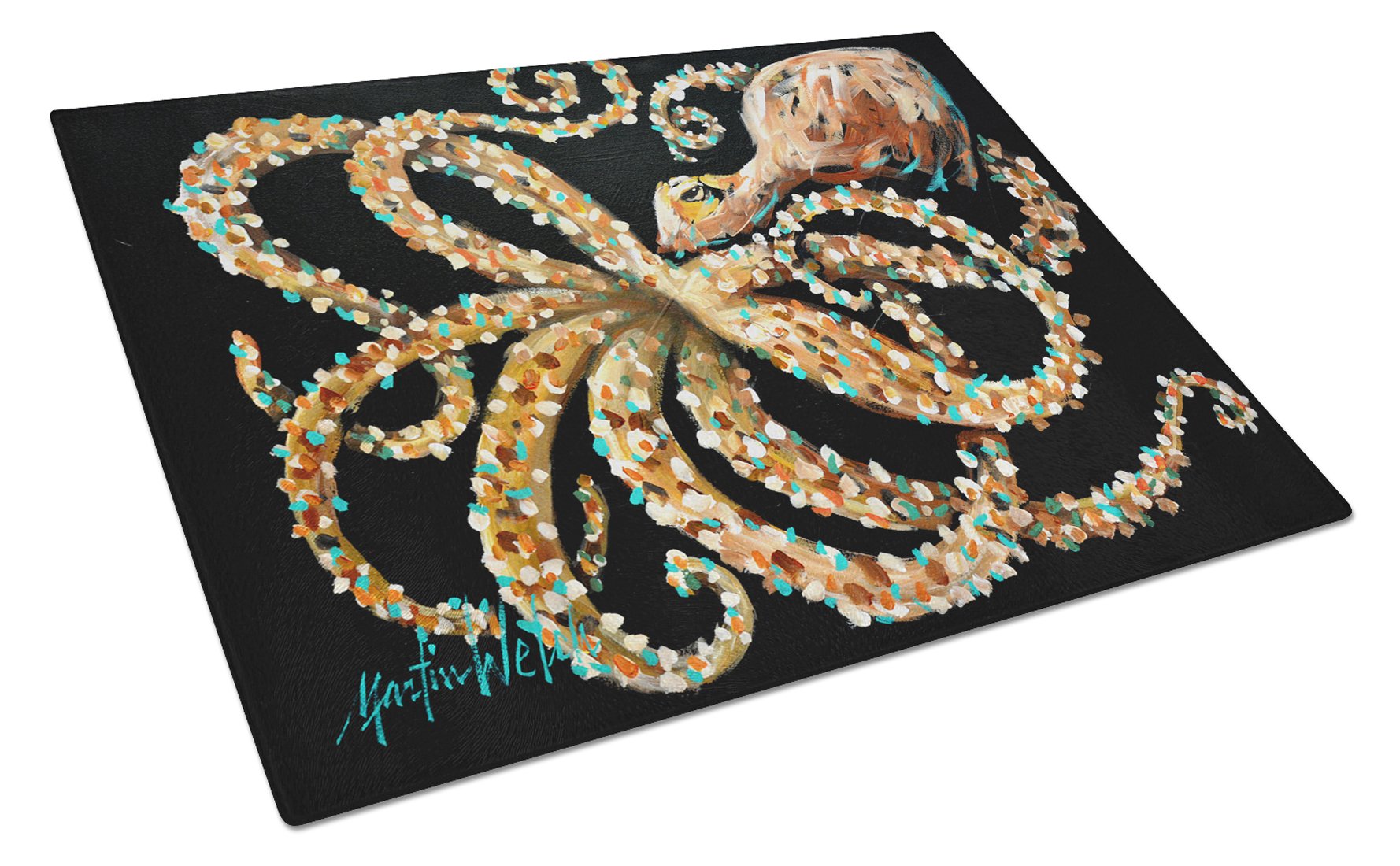 Eye On You Octopus Cutting Board Tempered Glass Kitchen Cutting Surface, Heat Resistant Chopping, Non-Slip Feet, Food Prep & Serving