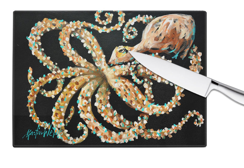 Eye On You Octopus Cutting Board Tempered Glass Kitchen Cutting Surface, Heat Resistant Chopping, Non-Slip Feet, Food Prep & Serving