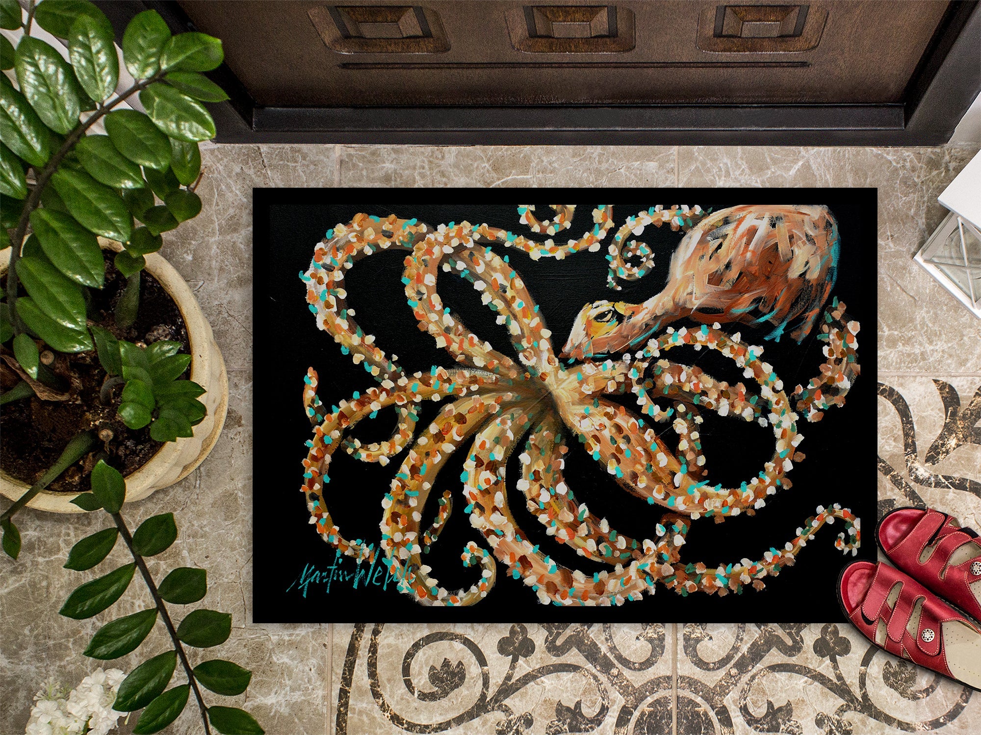 Eye On You Octopus Doormat Indoor Outdoor 18H X 27W Front Door Mat Rugs for Entryway, Non Slip Washable