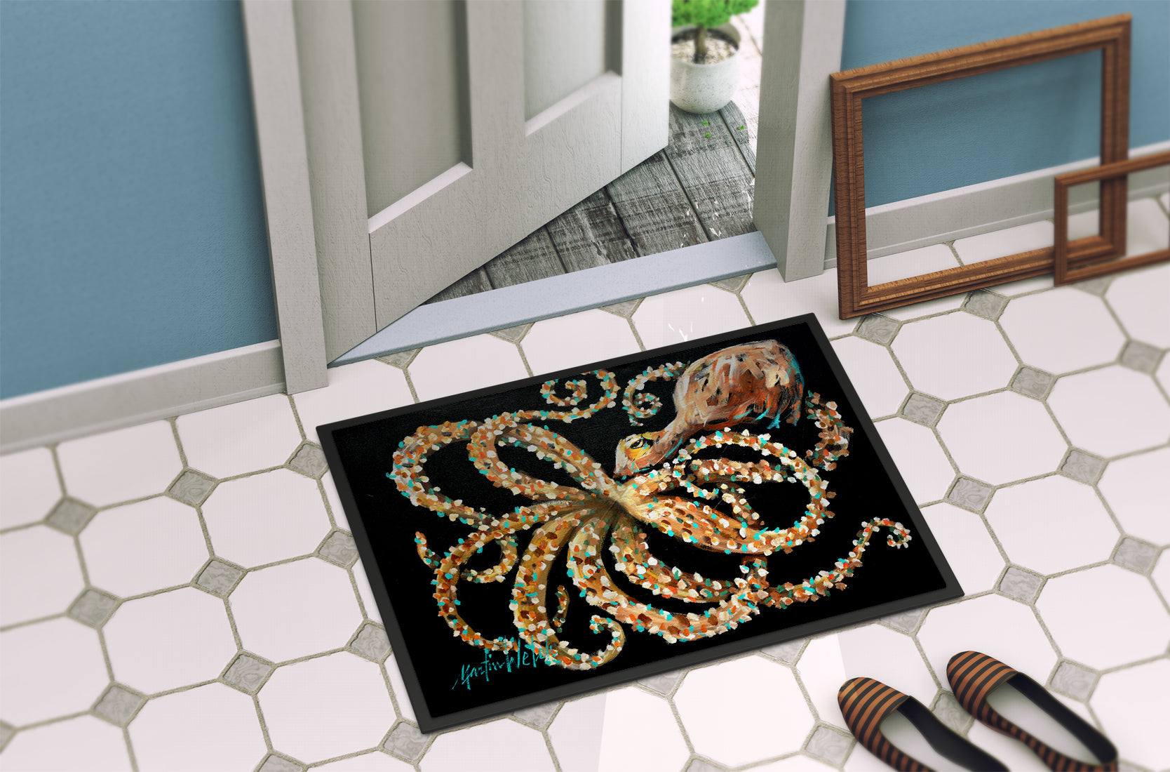 Eye On You Octopus Doormat Indoor Outdoor 18H X 27W Front Door Mat Rugs for Entryway, Non Slip Washable