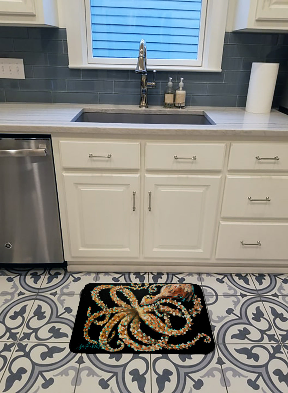 Eye On You Octopus Memory Foam Kitchen Mat Machine Washable Anti-Fatigue Cushion Comfort Bath or Kitchen Rug