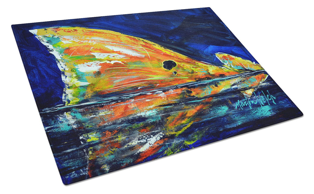 Flipper Red Fish Cutting Board Tempered Glass Kitchen Cutting Surface, Heat Resistant Chopping, Non-Slip Feet, Food Prep & Serving