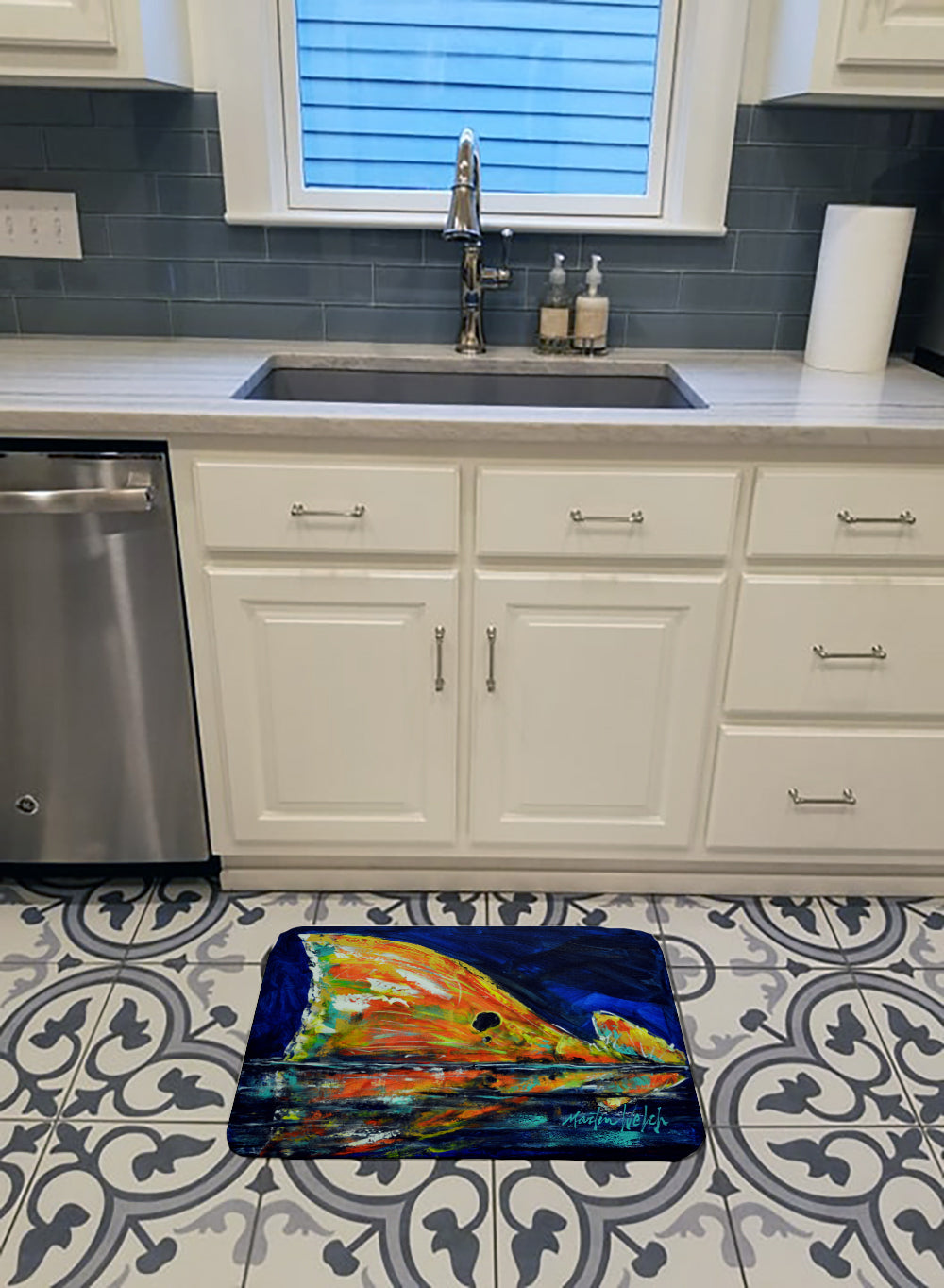 Flipper Red Fish Memory Foam Kitchen Mat Machine Washable Anti-Fatigue Cushion Comfort Bath or Kitchen Rug