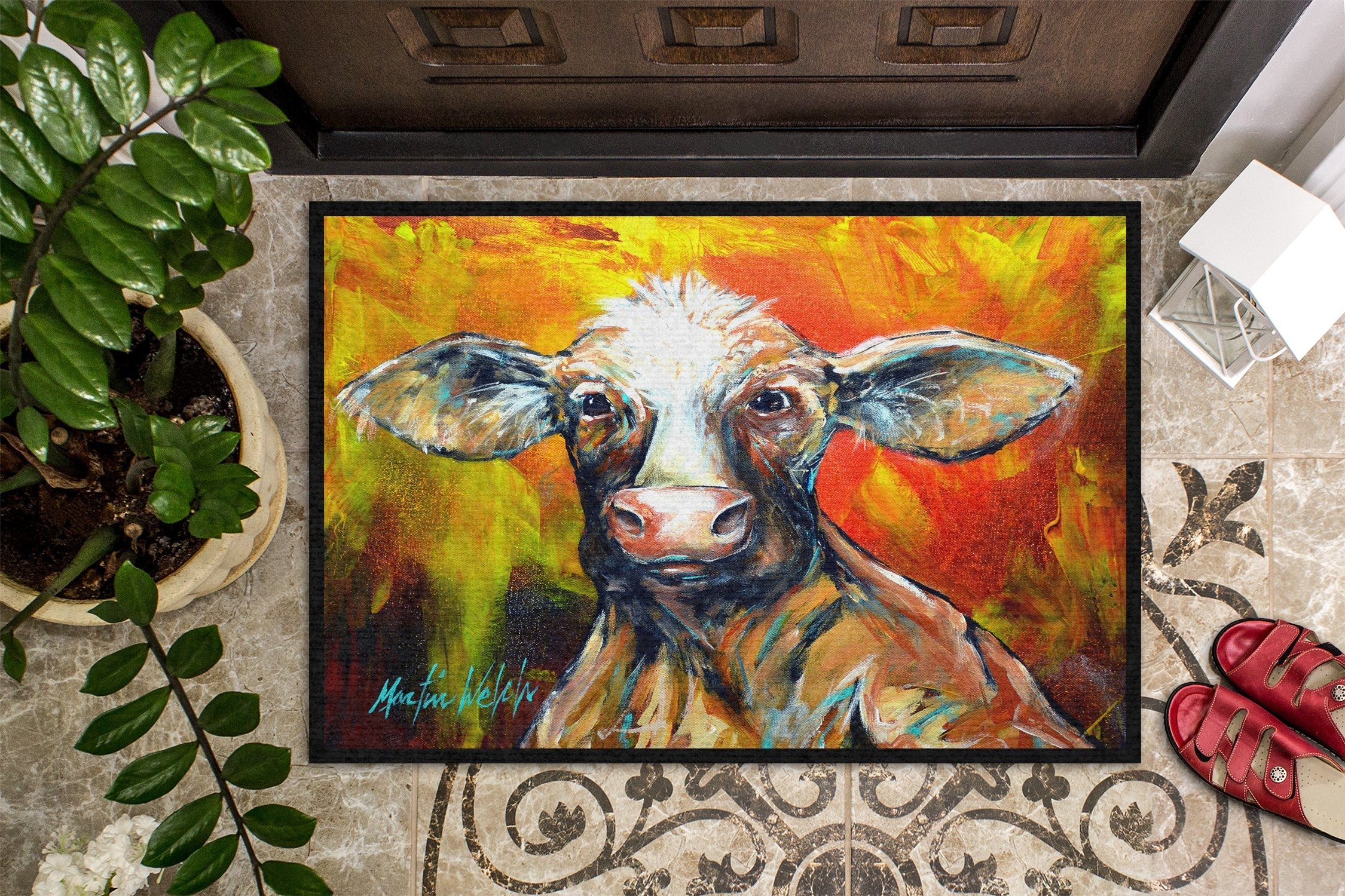 Happy Cow Doormat Indoor Outdoor 24H X 36W Front Door Mat Rugs for Entryway, Non Slip Washable Low Pile,