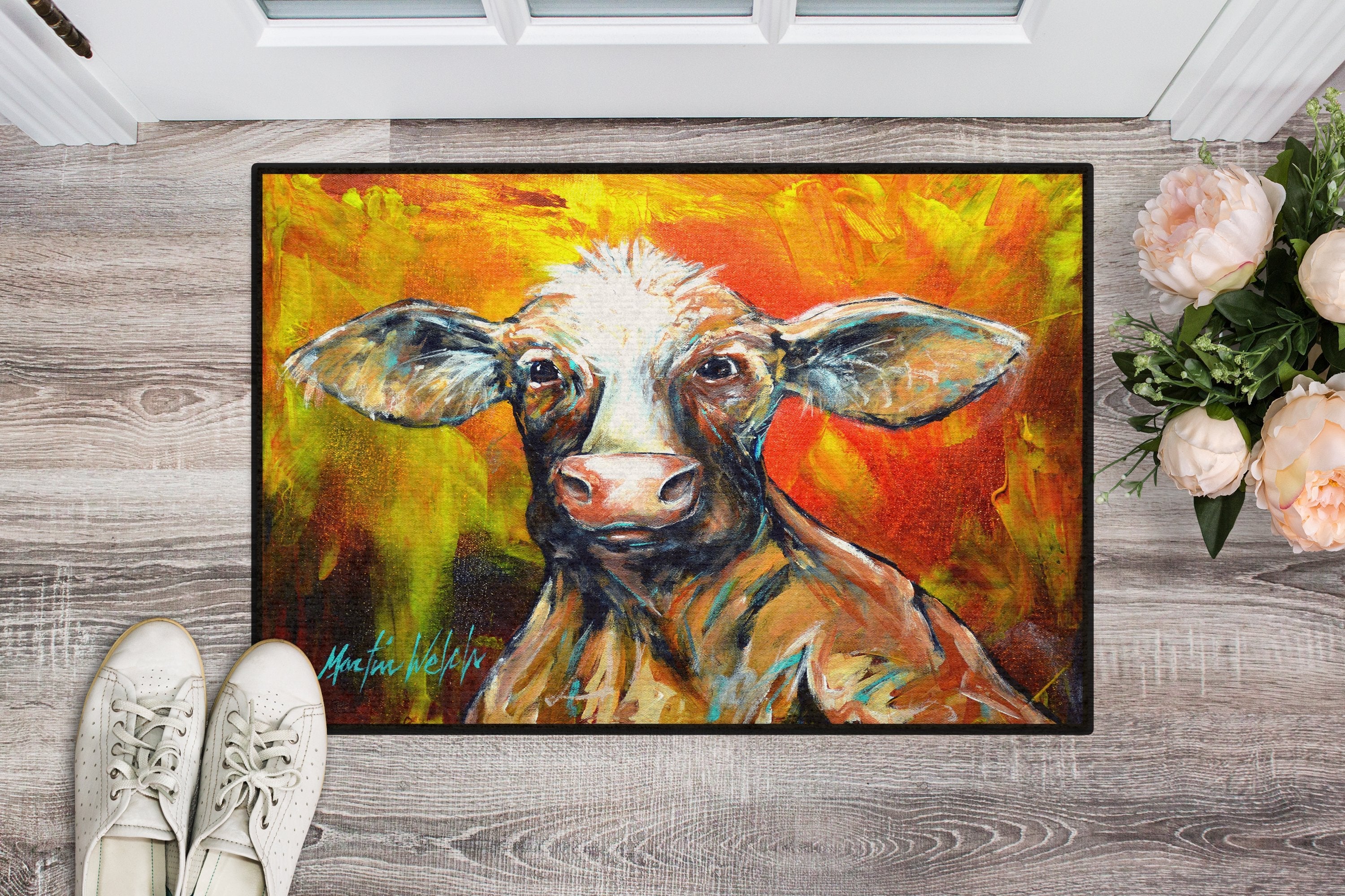 Happy Cow Doormat Indoor Outdoor 24H X 36W Front Door Mat Rugs for Entryway, Non Slip Washable Low Pile,