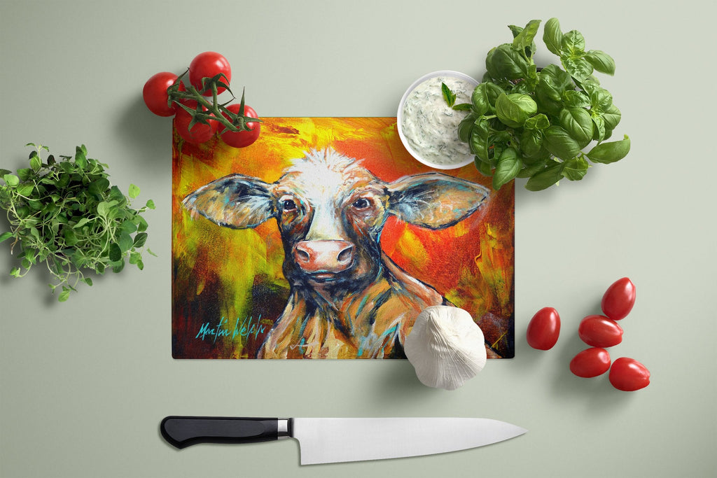 Happy Cow Cutting Board Tempered Glass Kitchen Cutting Surface, Heat Resistant Chopping, Non-Slip Feet, Food Prep & Serving