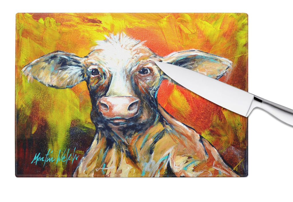 Happy Cow Cutting Board Tempered Glass Kitchen Cutting Surface, Heat Resistant Chopping, Non-Slip Feet, Food Prep & Serving