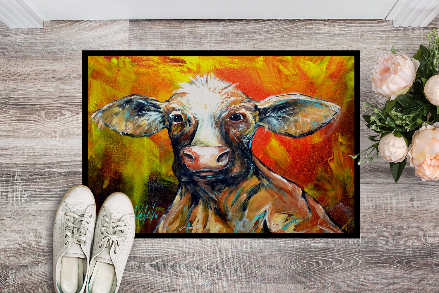 Happy Cow Doormat Indoor Outdoor 18H X 27W Front Door Mat Rugs for Entryway, Non Slip Washable