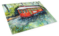 Little Red Street Car Cutting Board Tempered Glass Kitchen Cutting Surface, Heat Resistant Chopping, Non-Slip Feet, Food Prep & Serving