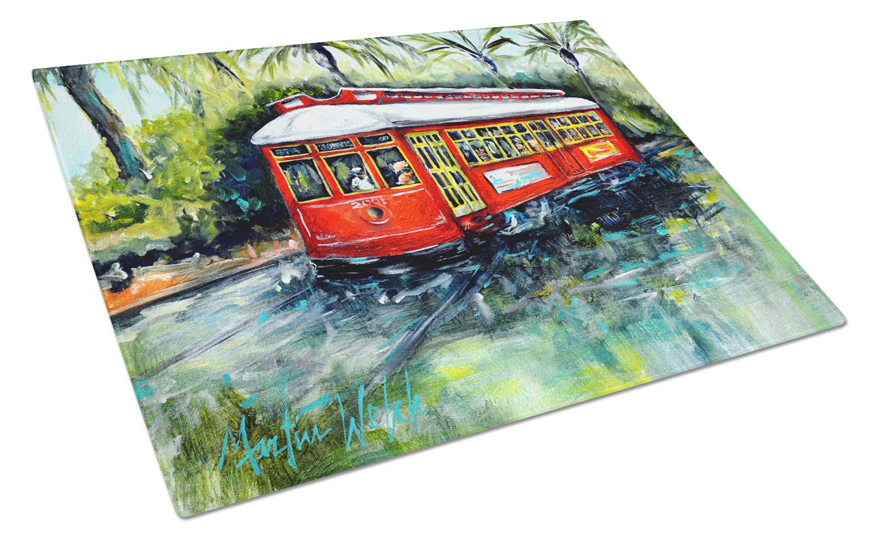 Little Red Street Car Cutting Board Tempered Glass Kitchen Cutting Surface, Heat Resistant Chopping, Non-Slip Feet, Food Prep & Serving