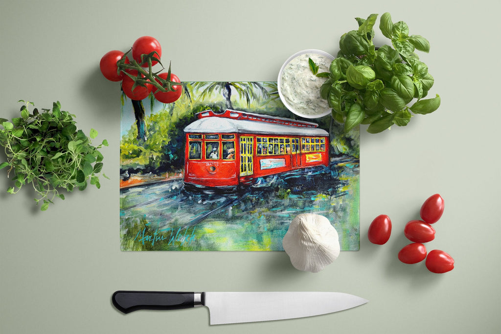 Little Red Street Car Cutting Board Tempered Glass Kitchen Cutting Surface, Heat Resistant Chopping, Non-Slip Feet, Food Prep & Serving
