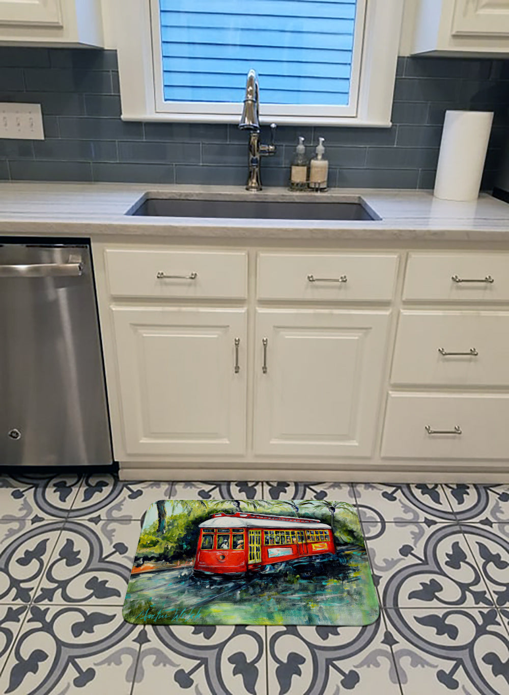 Little Red Street Car Memory Foam Kitchen Mat Machine Washable Anti-Fatigue Cushion Comfort Bath or Kitchen Rug