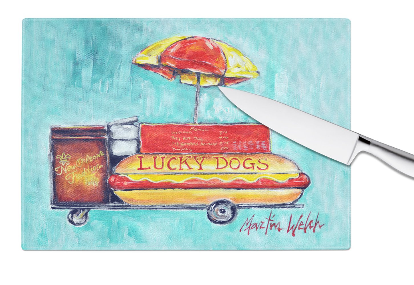 Lucky Dog for Me Cutting Board Tempered Glass Kitchen Cutting Surface, Heat Resistant Chopping, Non-Slip Feet, Food Prep & Serving