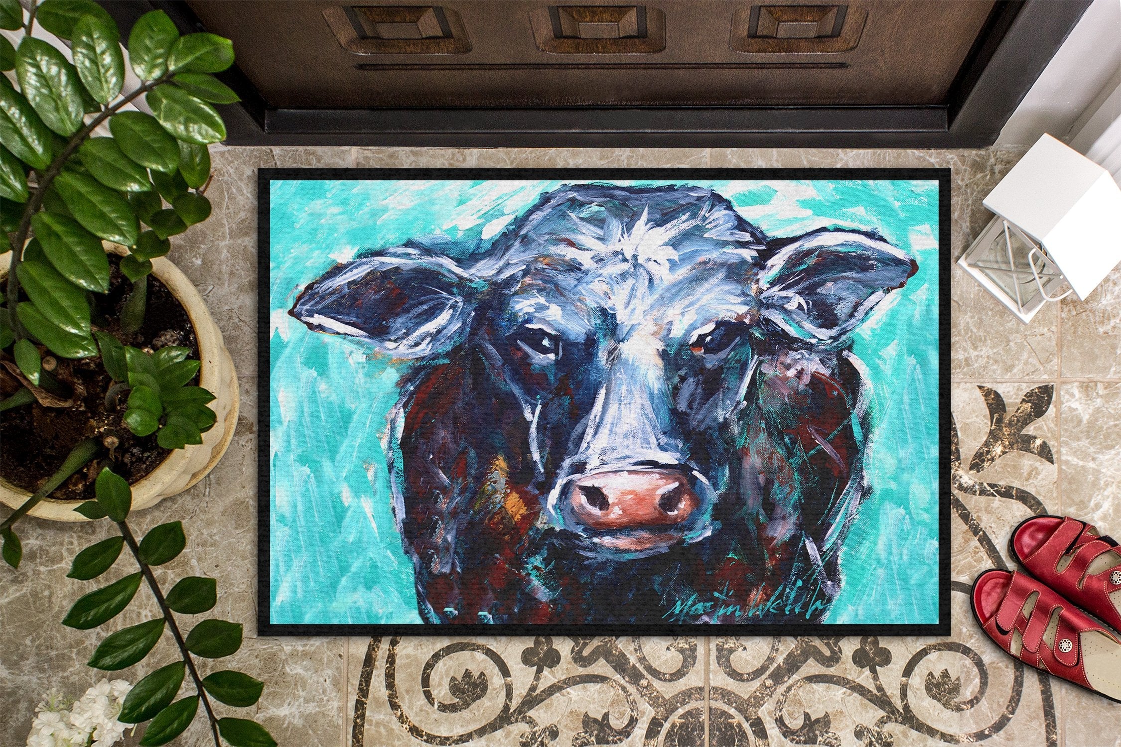 Moo Cow Doormat Indoor Outdoor 24H X 36W Front Door Mat Rugs for Entryway, Non Slip Washable Low Pile,