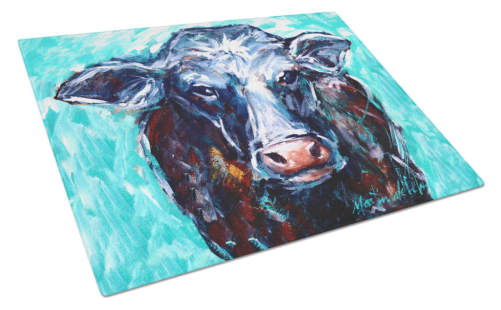 Moo Cow Cutting Board Tempered Glass Kitchen Cutting Surface, Heat Resistant Chopping, Non-Slip Feet, Food Prep & Serving